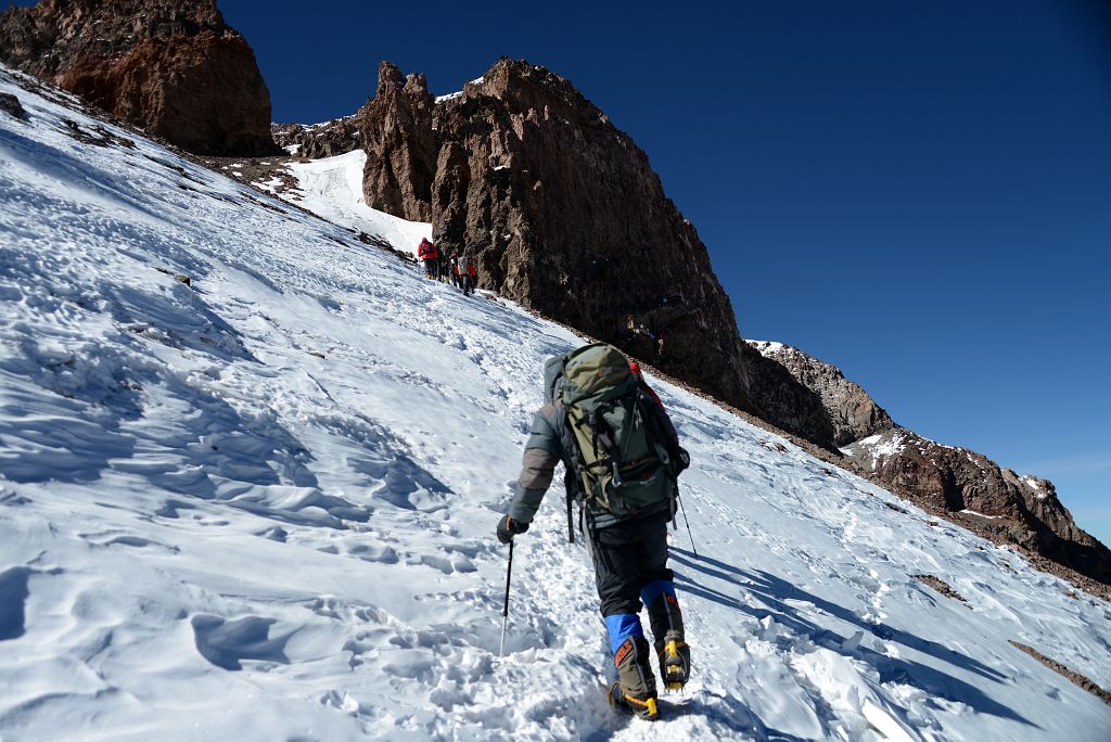 27 Inka Guide Agustin Aramayo Leads The Climb Towards The Cave After Crossing The Gran Acarreo On Climb To Aconcagua Summit